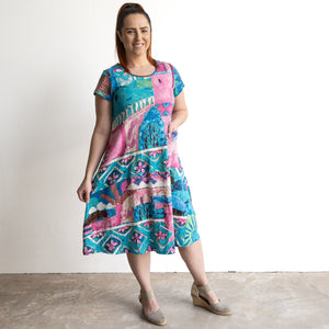 Postcard Cotton Knit A-line Dress by Orientique Australia - Marakesh - 20152M