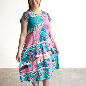 Postcard Cotton Knit A-line Dress by Orientique Australia - Marakesh - 20152M