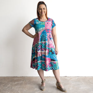 Postcard Cotton Knit A-line Dress by Orientique Australia - Marakesh - 20152M