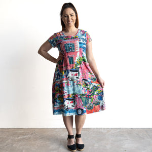 Postcard Cotton Knit A-line Dress by Orientique Australia - Scooter - 20152S