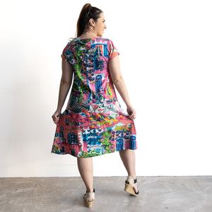 Postcard Cotton Knit A-line Dress by Orientique Australia - Scooter - 20152S