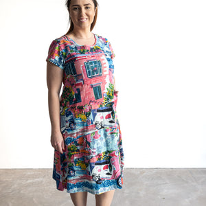 Postcard Cotton Knit A-line Dress by Orientique Australia - Scooter - 20152S