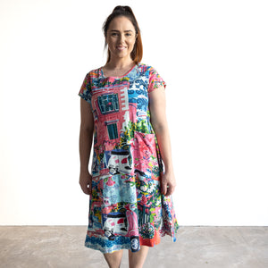 Postcard Cotton Knit A-line Dress by Orientique Australia - Scooter - 20152S