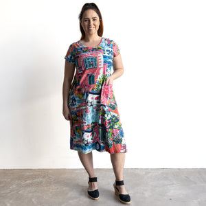 Postcard Cotton Knit A-line Dress by Orientique Australia - Scooter - 20152S
