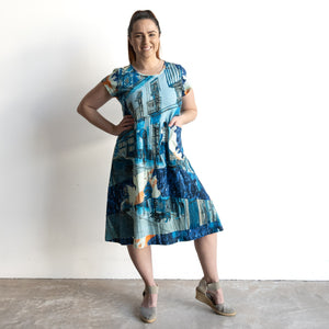 Postcard Cotton Knit A-line Dress by Orientique Australia - Tower Blue - 20152TB