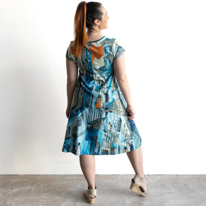 Postcard Cotton Knit A-line Dress by Orientique Australia - Tower Blue - 20152TB