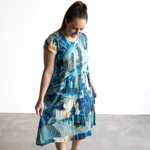 Postcard Cotton Knit A-line Dress by Orientique Australia - Tower Blue - 20152TB
