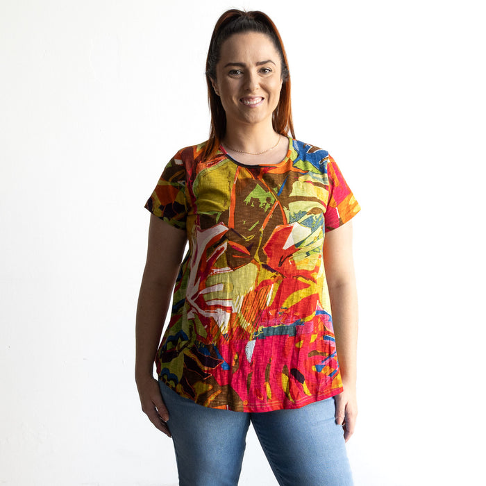 Postcard T-Shirt by Orientique Australia - Leaves Red - 23097LR