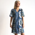 Puff Sleeve Shift Dress - Liberte Blue - 40289