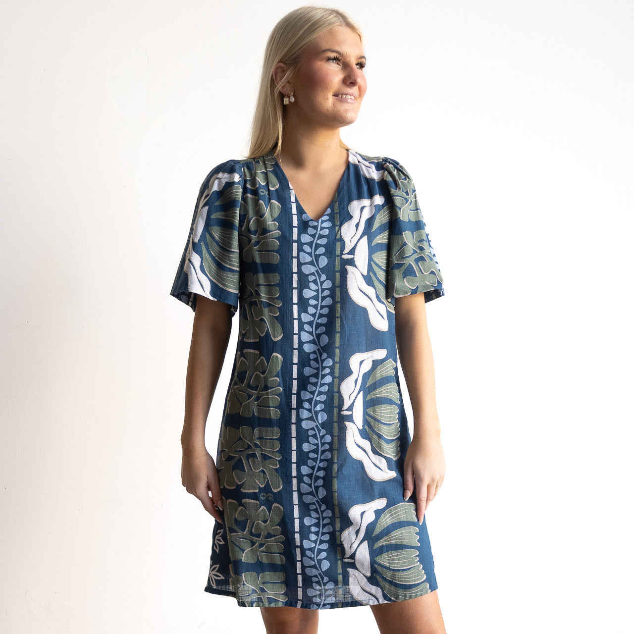 Puff Sleeve Shift Dress - Liberte Blue - 40289