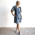 Puff Sleeve Shift Dress - Liberte Blue - 40289