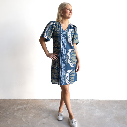 Puff Sleeve Shift Dress - Liberte Blue - 40289