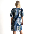 Puff Sleeve Shift Dress - Liberte Blue - 40289