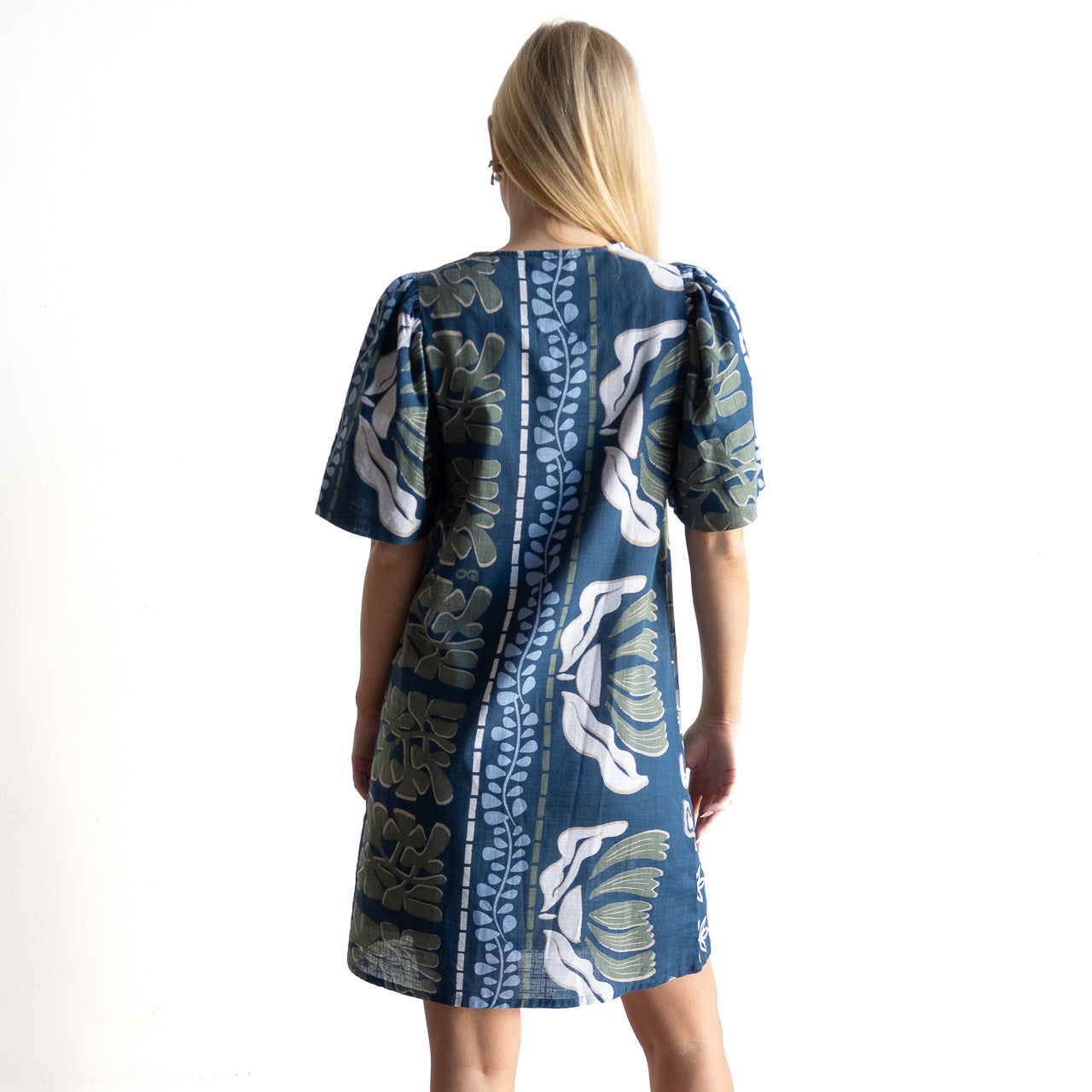 Puff Sleeve Shift Dress - Liberte Blue - 40289