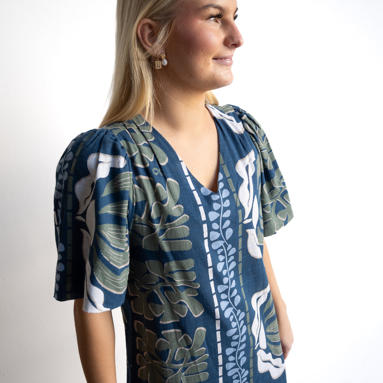 Puff Sleeve Shift Dress - Liberte Blue - 40289