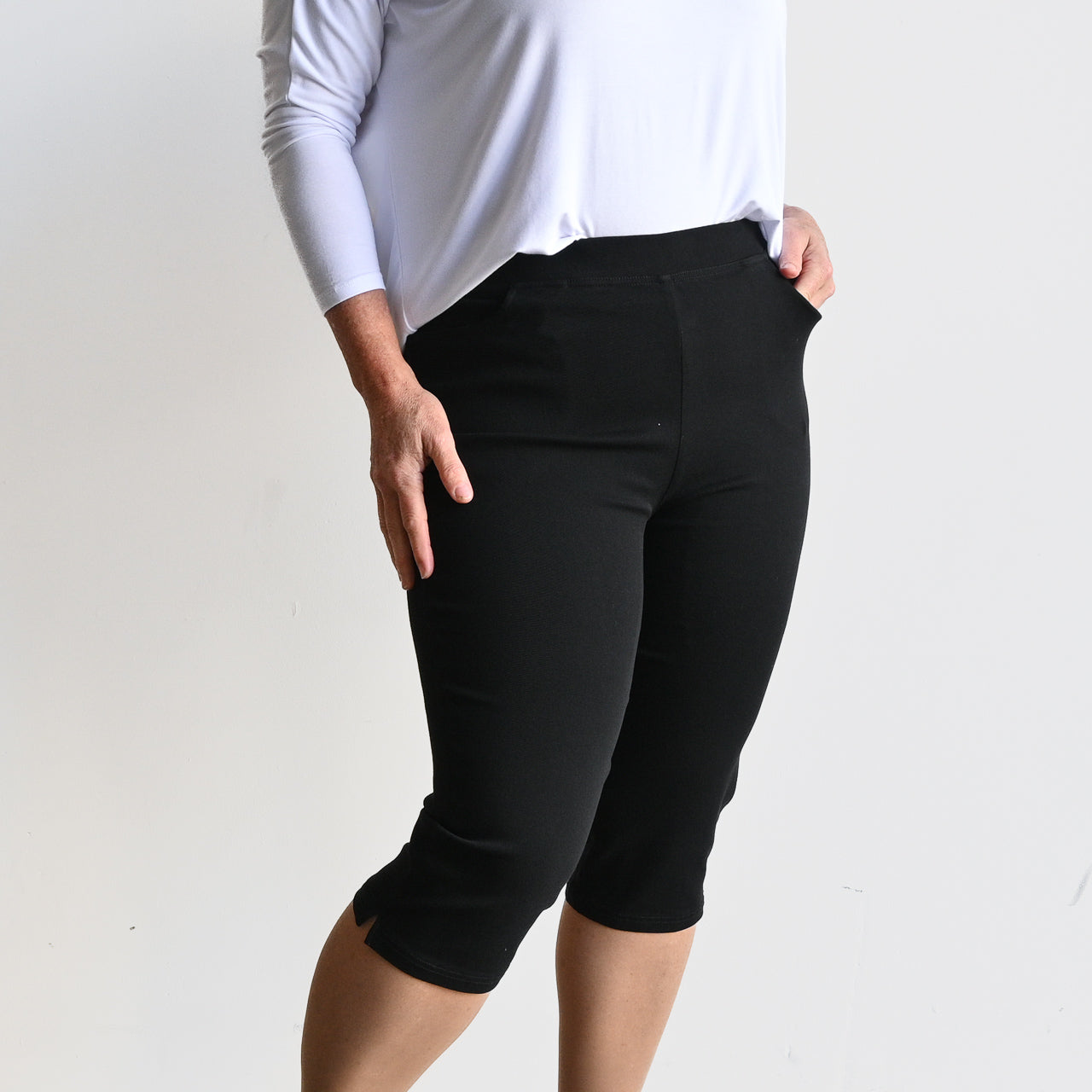 Women's Essential Basic Cotton Spandex Stretch Below Knee Length Capri  Leggings