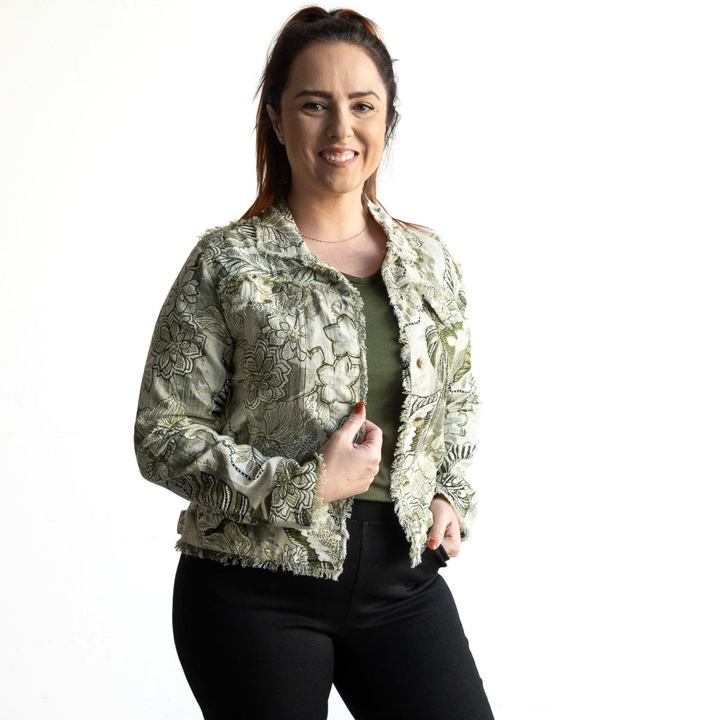 Raw Edge Summer Jacket by Orientique Australia - Lima Olive - 23072