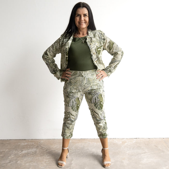 Orientique Stretch Capri Pant - Lima Olive - 2688
