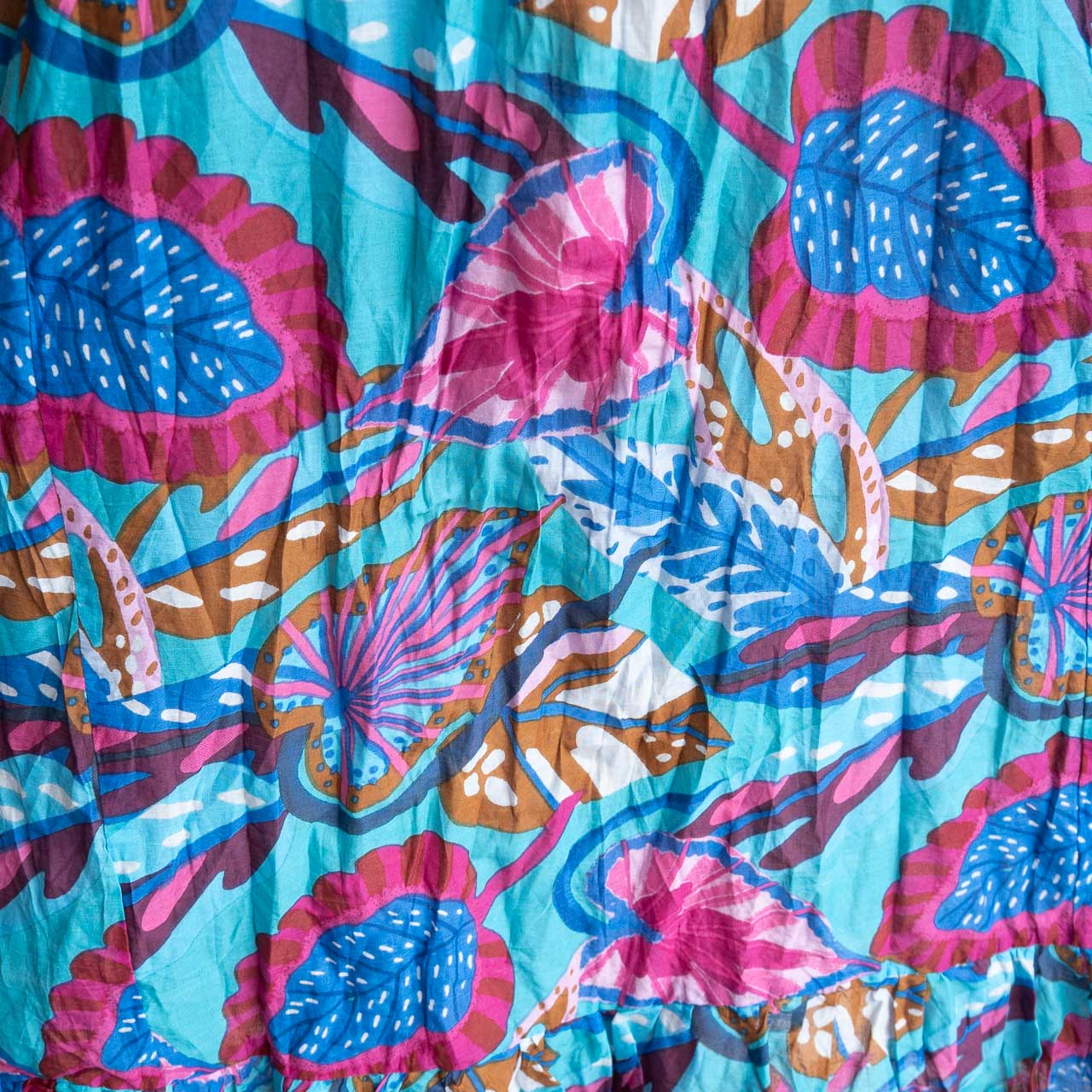 Ready To Go Cotton Dress - Summer Leaves Blue