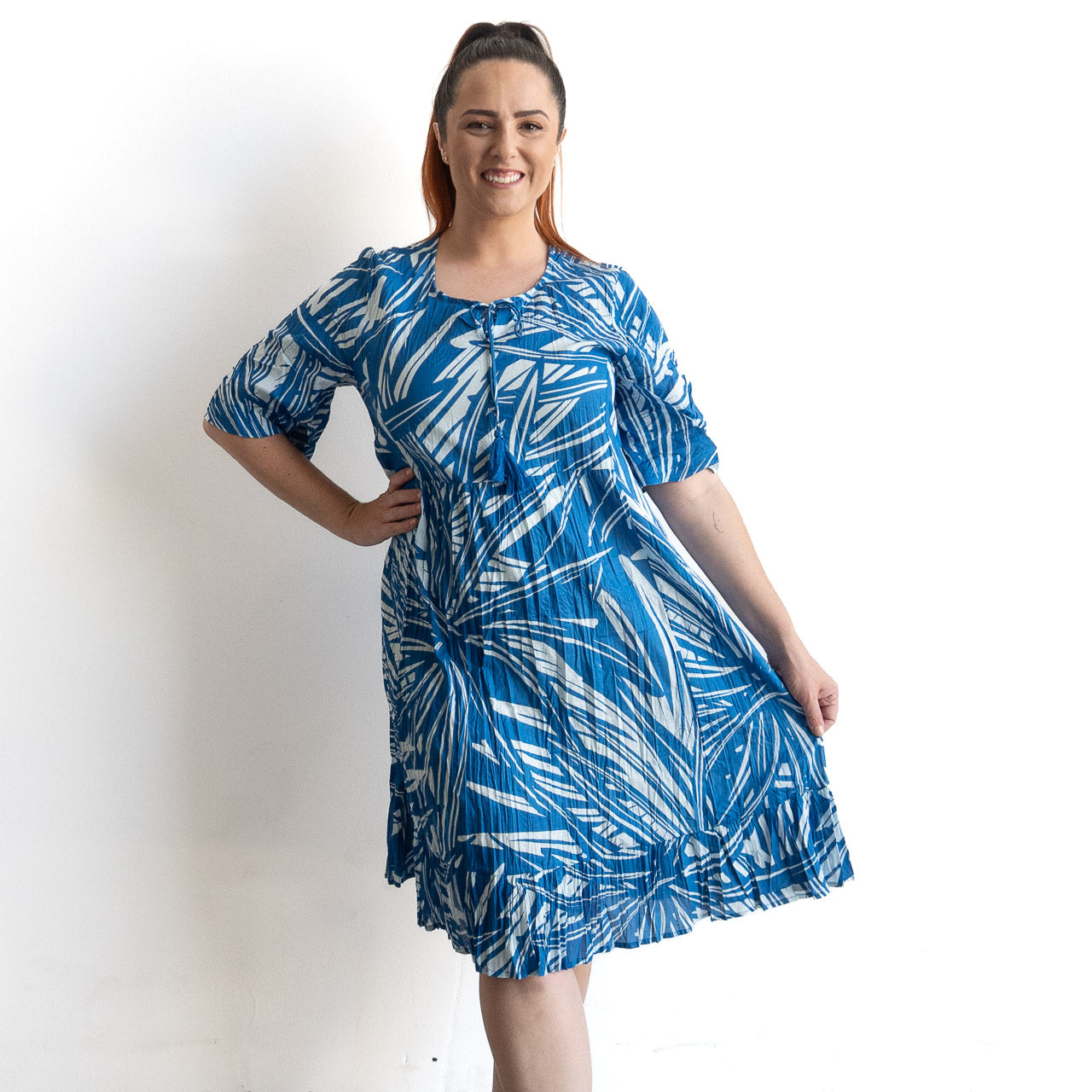 Ready To Go Cotton Dress - Mono Jungle Blue
