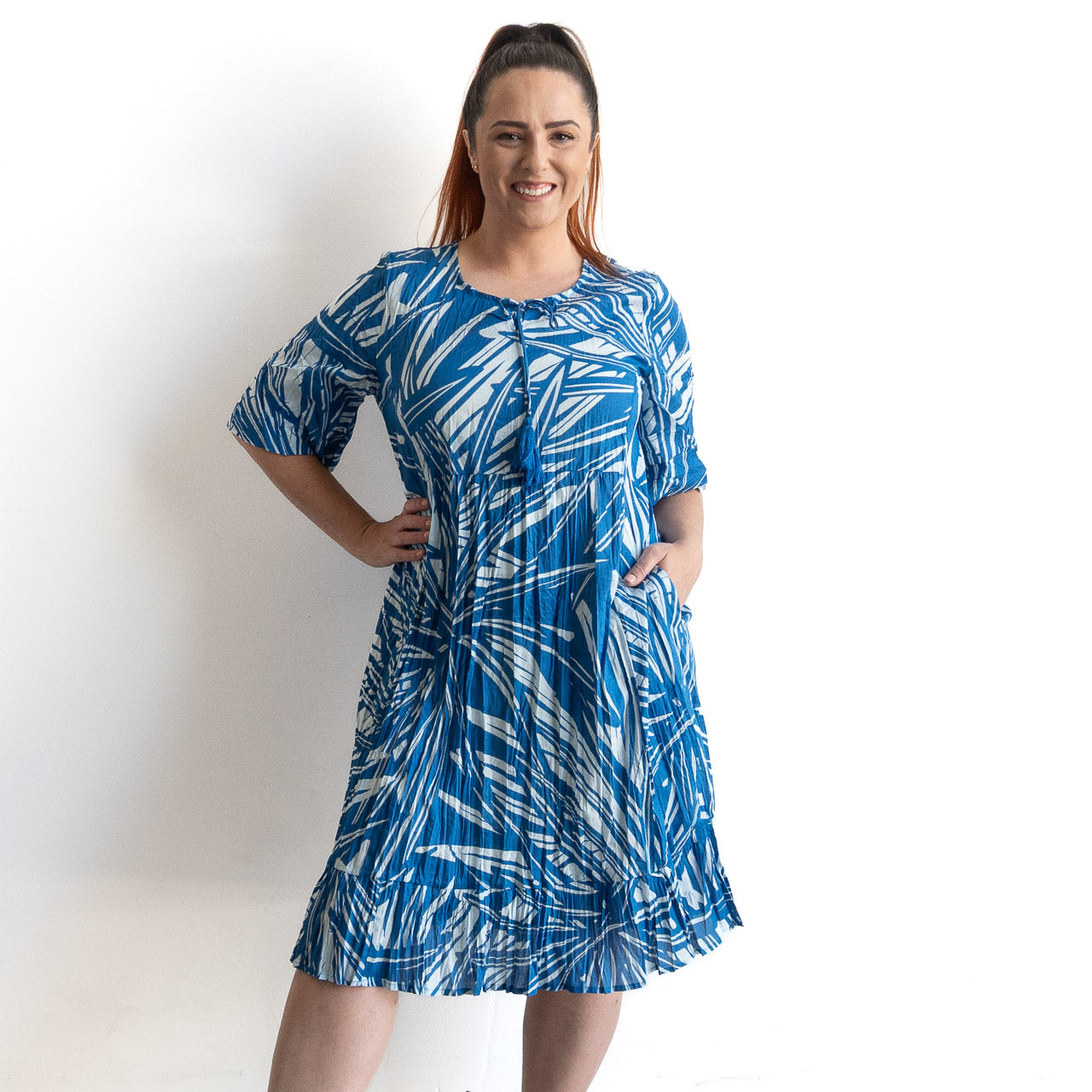 Ready To Go Cotton Dress - Mono Jungle Blue