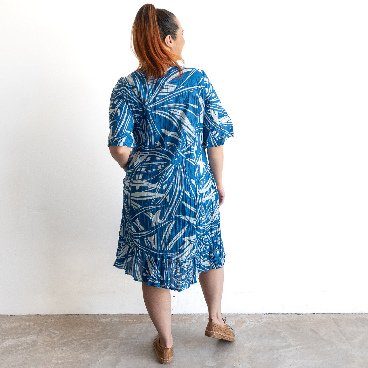 Ready To Go Cotton Dress - Mono Jungle Blue