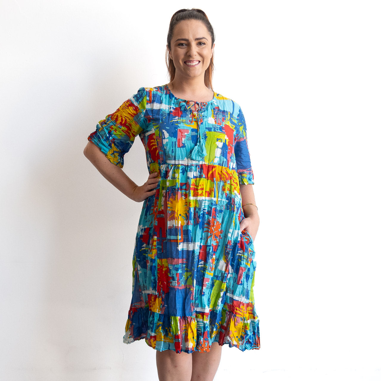 Ready To Go Cotton Dress - Painted Palms