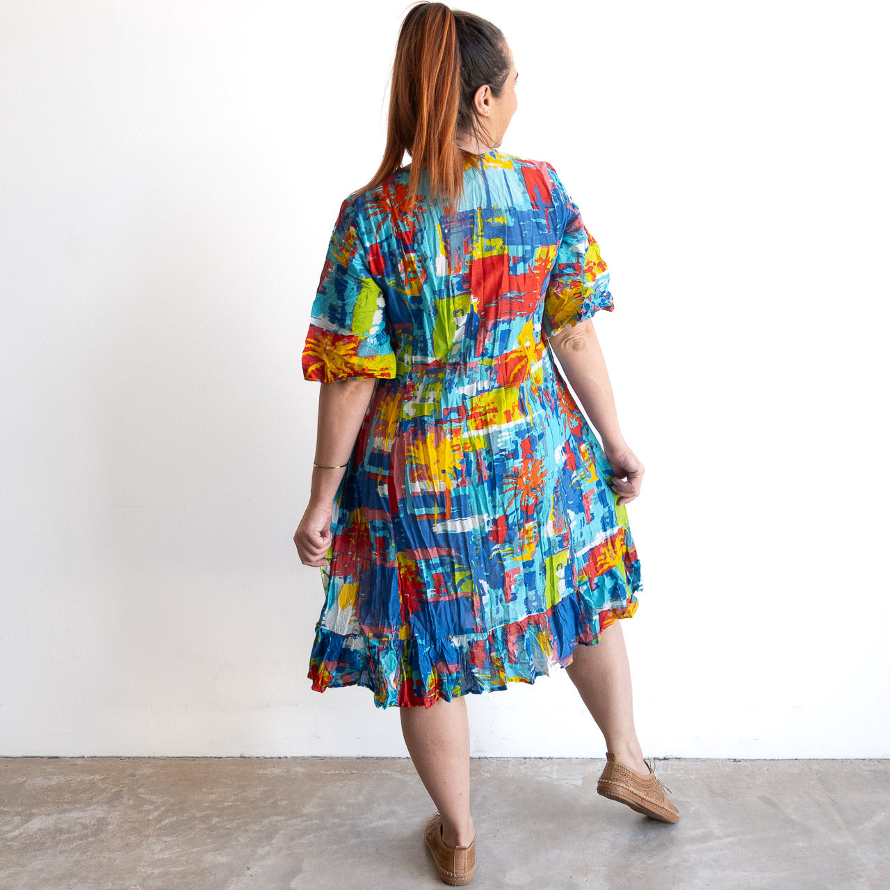 Ready To Go Cotton Dress - Painted Palms