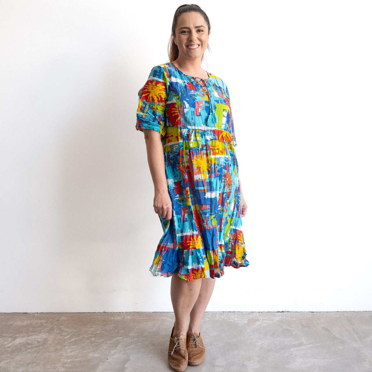 Ready To Go Cotton Dress - Painted Palms