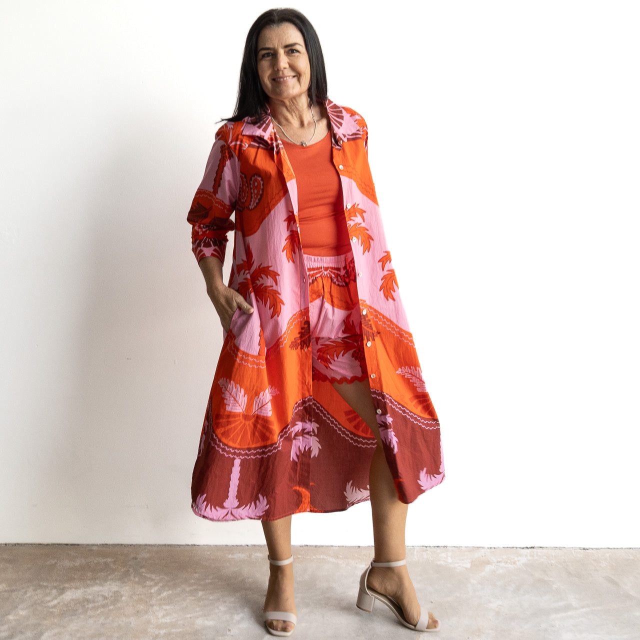 Resort Cotton Shirt Dress by Escape - Celeste Orange - 30144