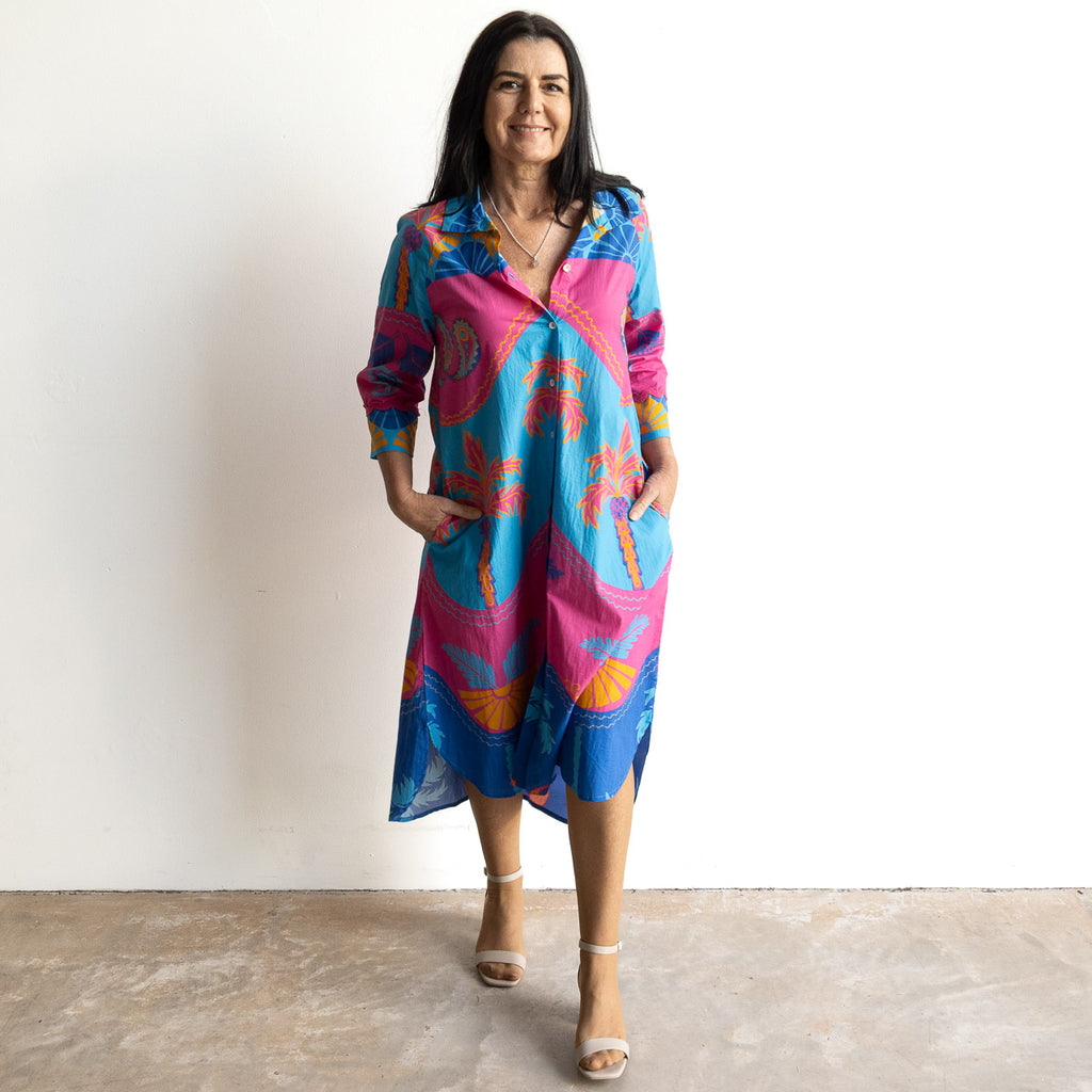 Resort Cotton Shirt Dress by Escape - Celeste Blue - 30147