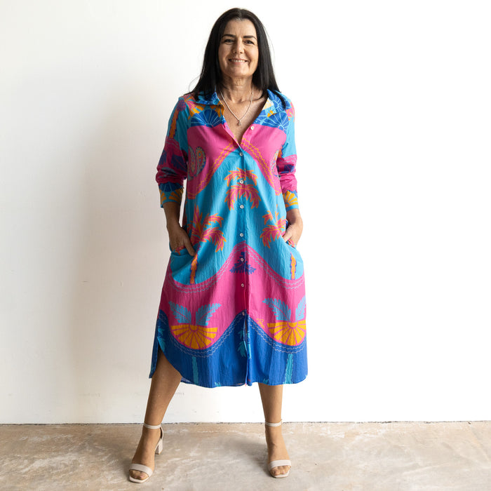 Resort Cotton Shirt Dress by Escape - Celeste Blue - 30147