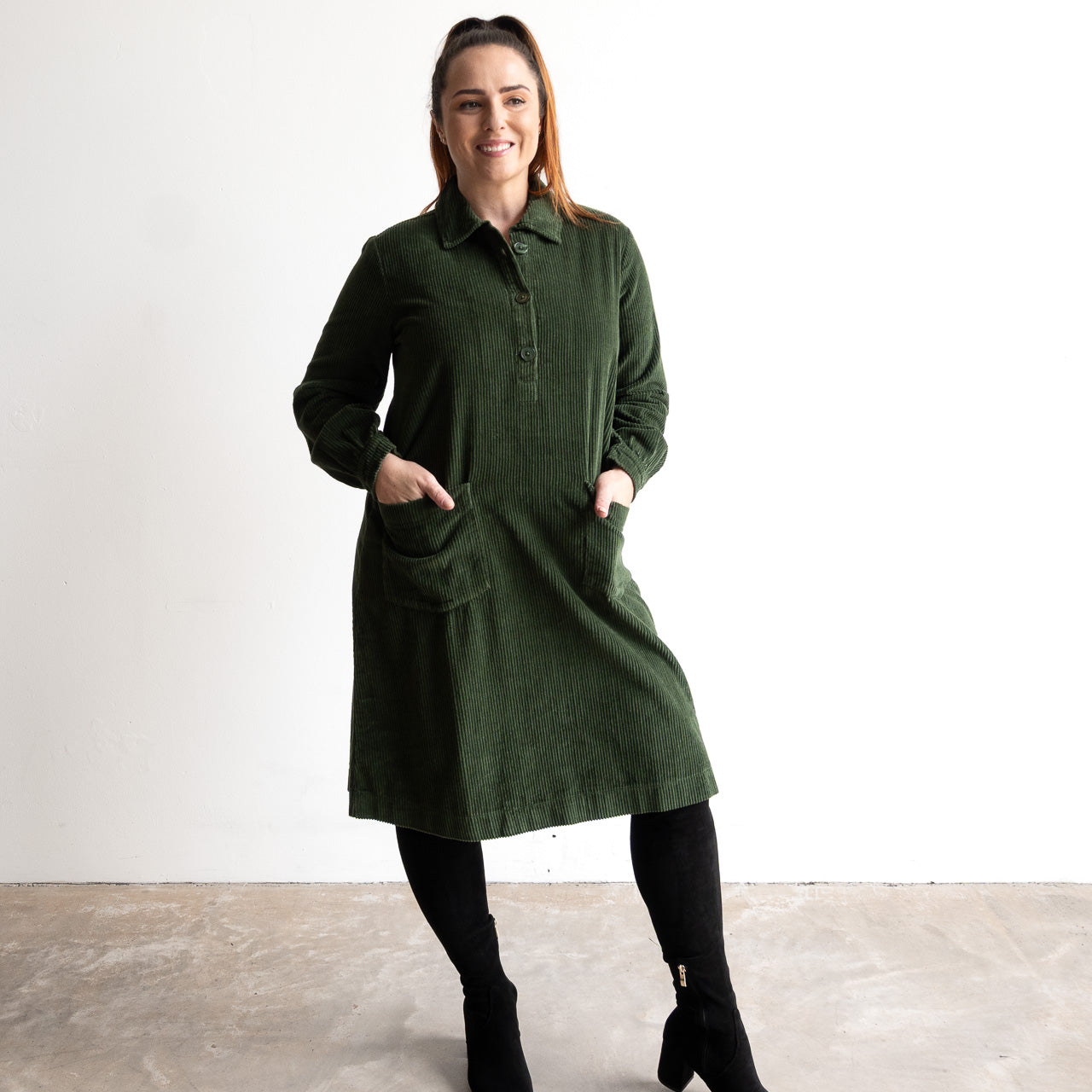 Retro Corduroy Pocket Tunic Dress by Orientique - 21485