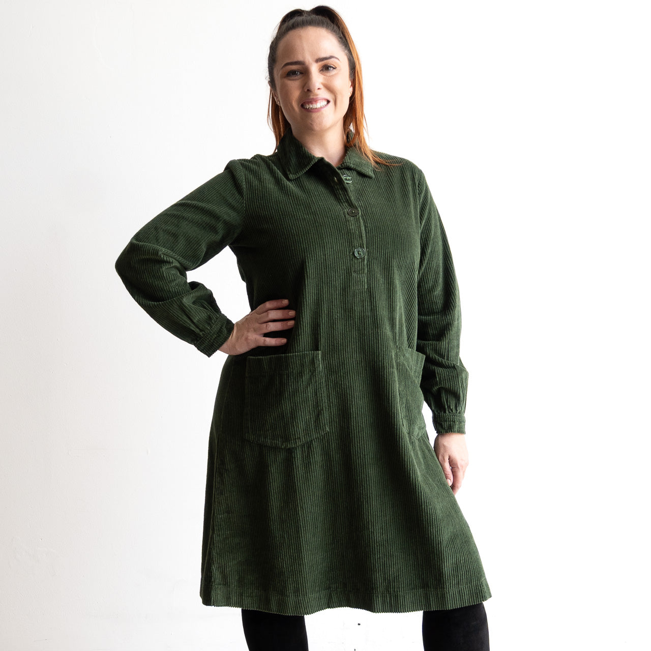Retro Corduroy Pocket Tunic Dress by Orientique - 21485
