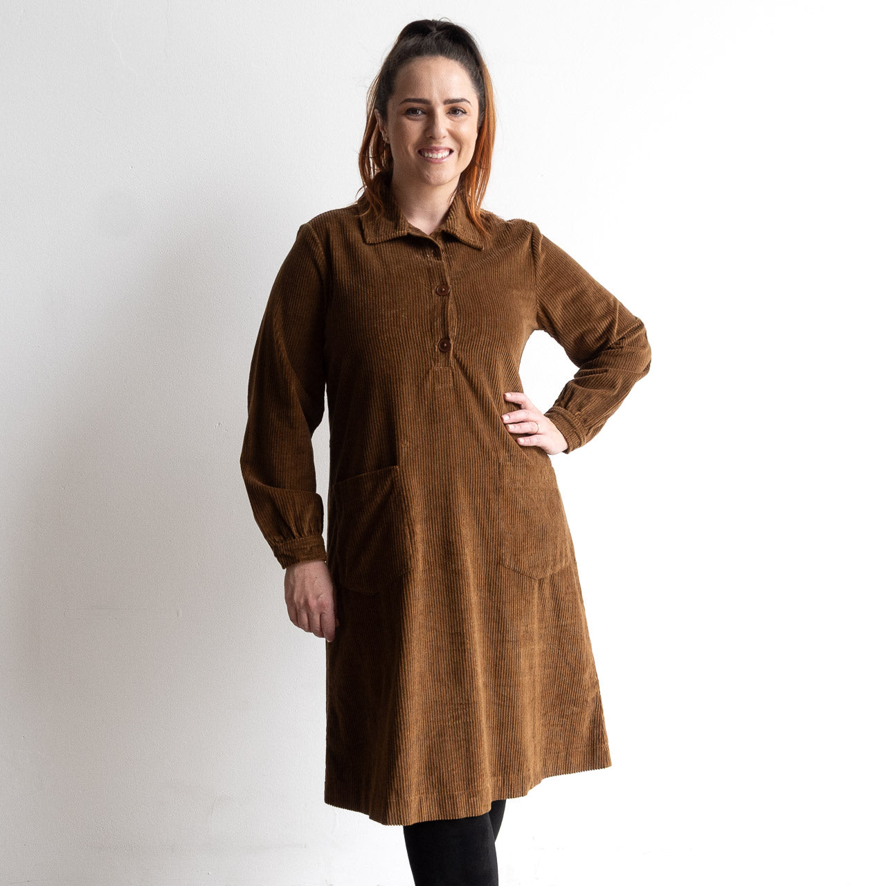 Retro Corduroy Pocket Tunic Dress by Orientique - 21485