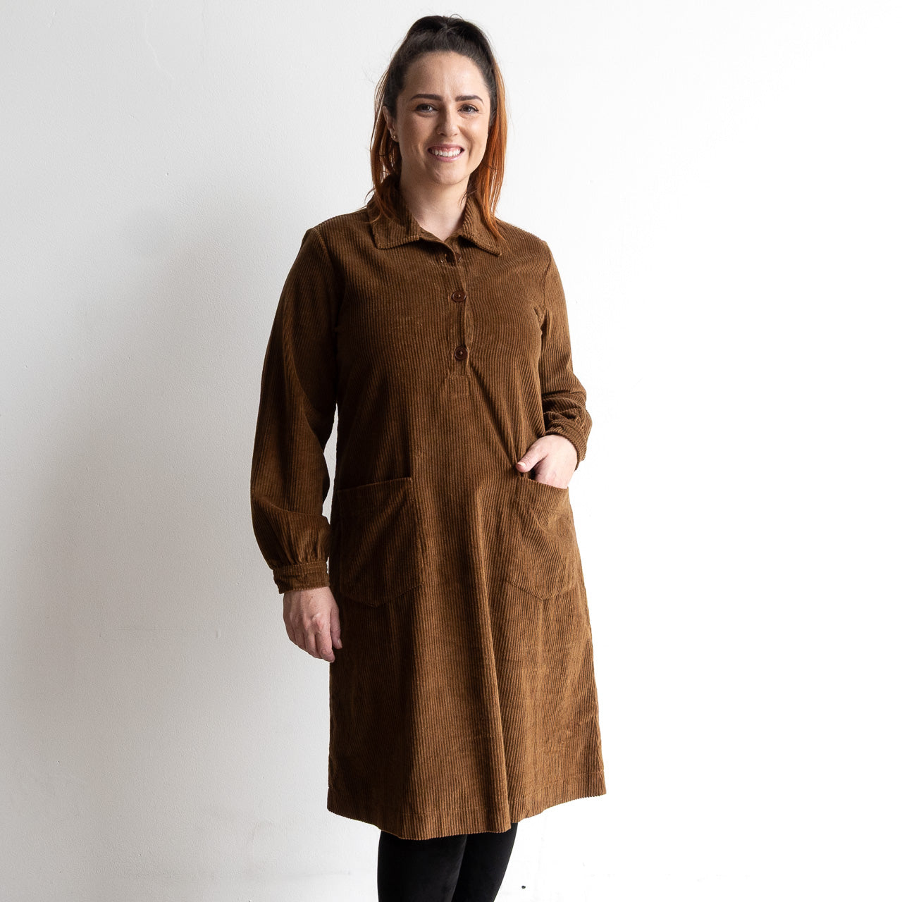Retro Corduroy Pocket Tunic Dress by Orientique - 21485