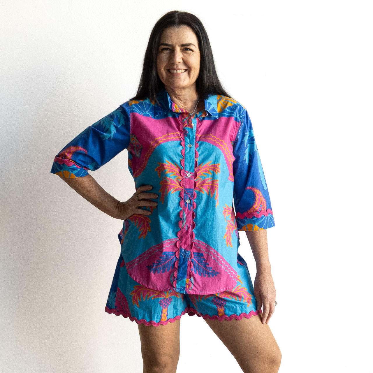 Ric-rac Cotton Shorts by Escape - Celeste Blue - 36012