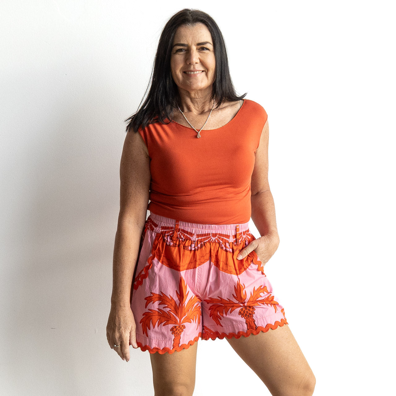 Ric-rac Cotton Shorts by Escape - Celeste Orange - 36011
