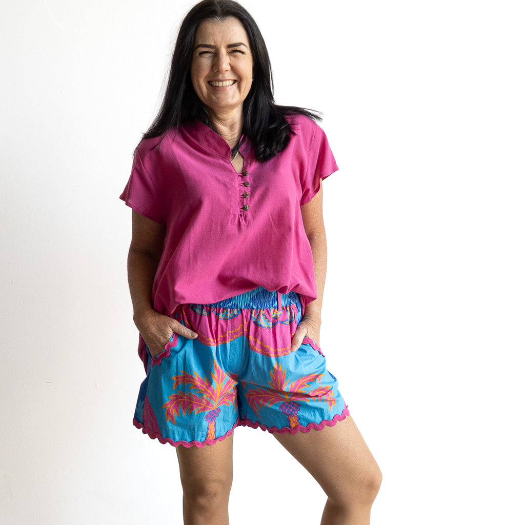 Ric-rac Cotton Shorts by Escape - Celeste Blue - 36012