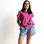 Ric-rac Cotton Shorts by Escape - Celeste Blue - 36012