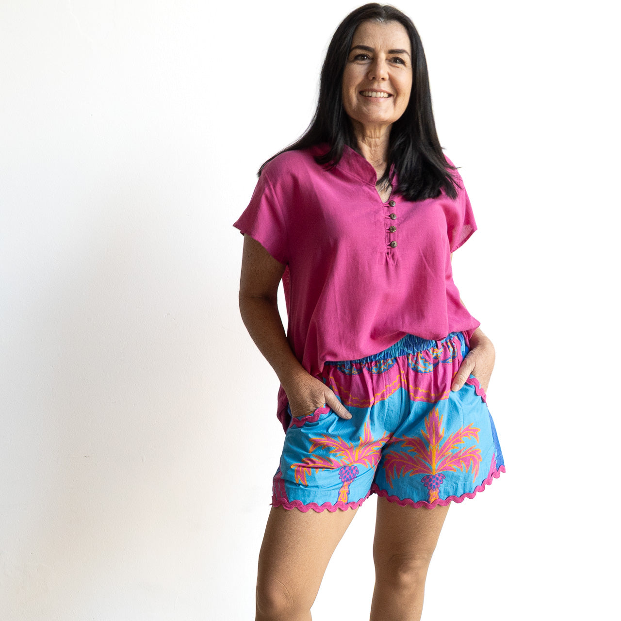 Ric-rac Cotton Shorts by Escape - Celeste Blue - 36012