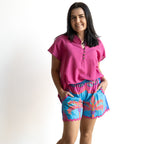 Ric-rac Cotton Shorts by Escape - Celeste Blue - 36012
