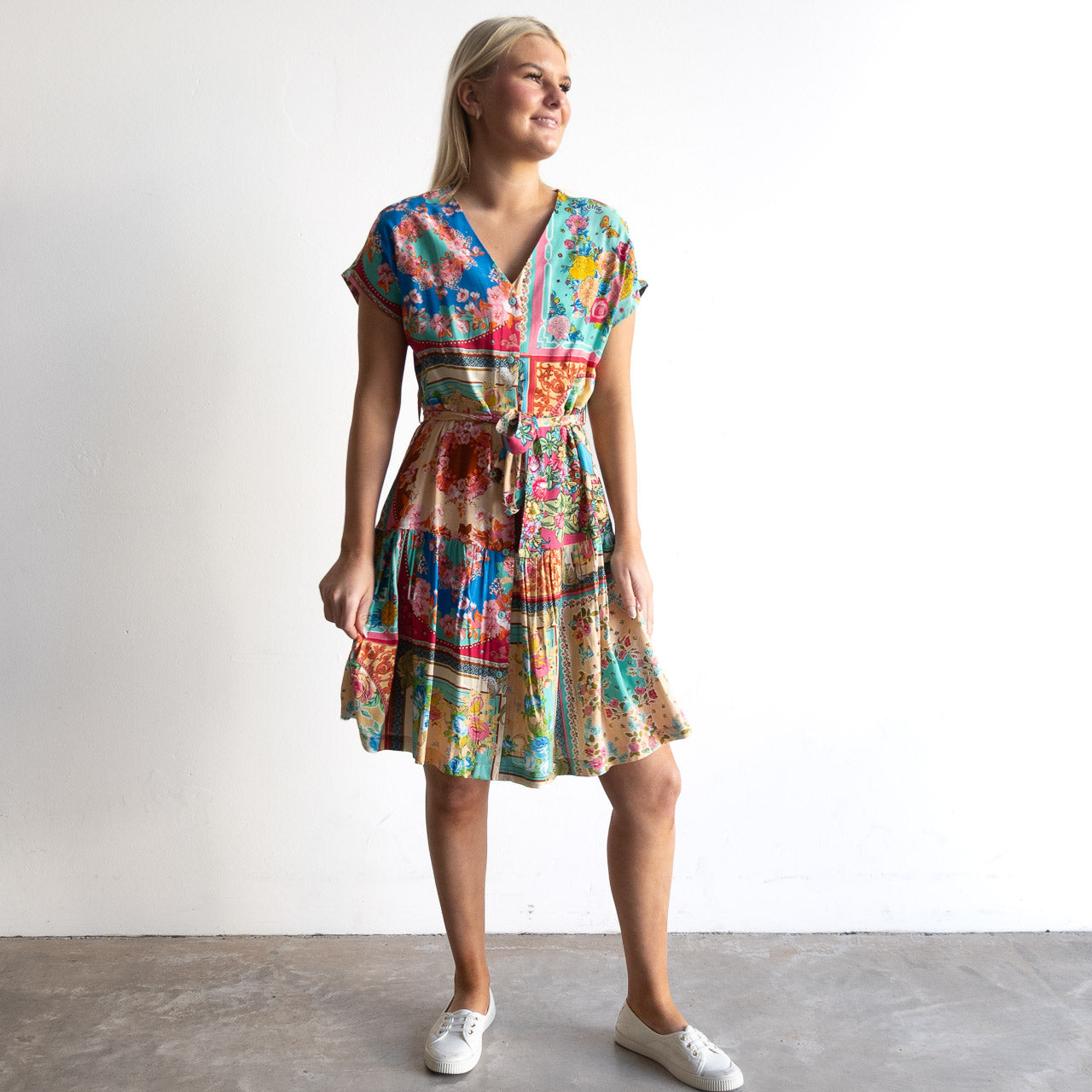 Riviera Button-through Dress - Foulard  Fleurs - 61056
