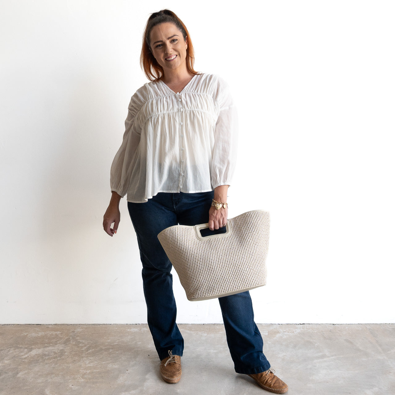 Ruched Cotton Button-through Blouse