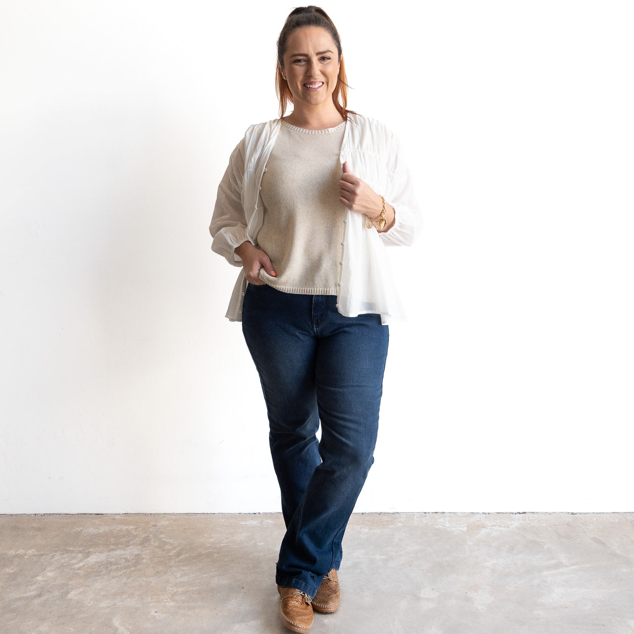 Ruched Cotton Button-through Blouse