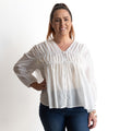 Ruched Cotton Button-through Blouse