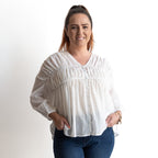 Ruched Cotton Button-through Blouse