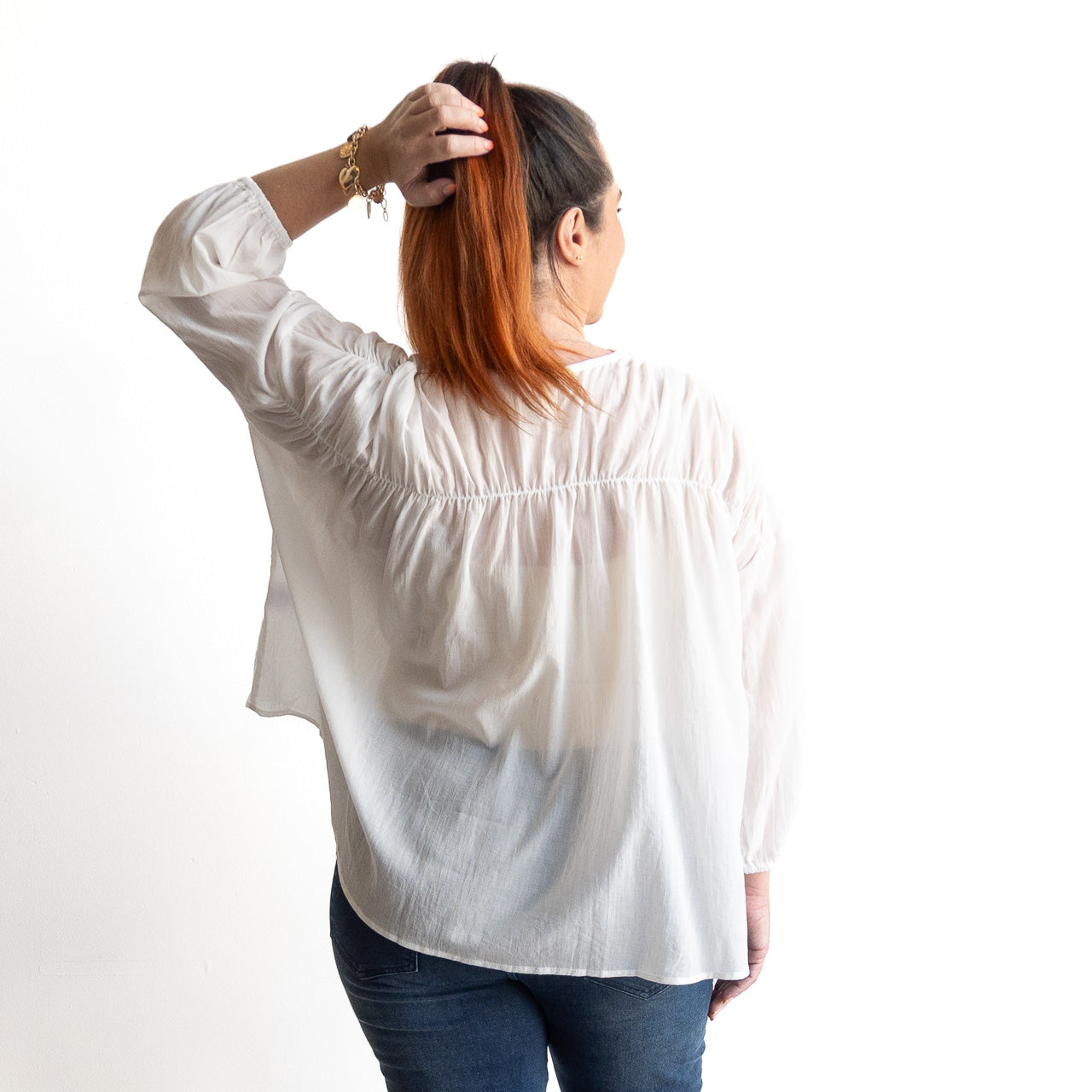 Ruched Cotton Button-through Blouse