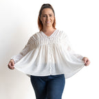 Ruched Cotton Button-through Blouse