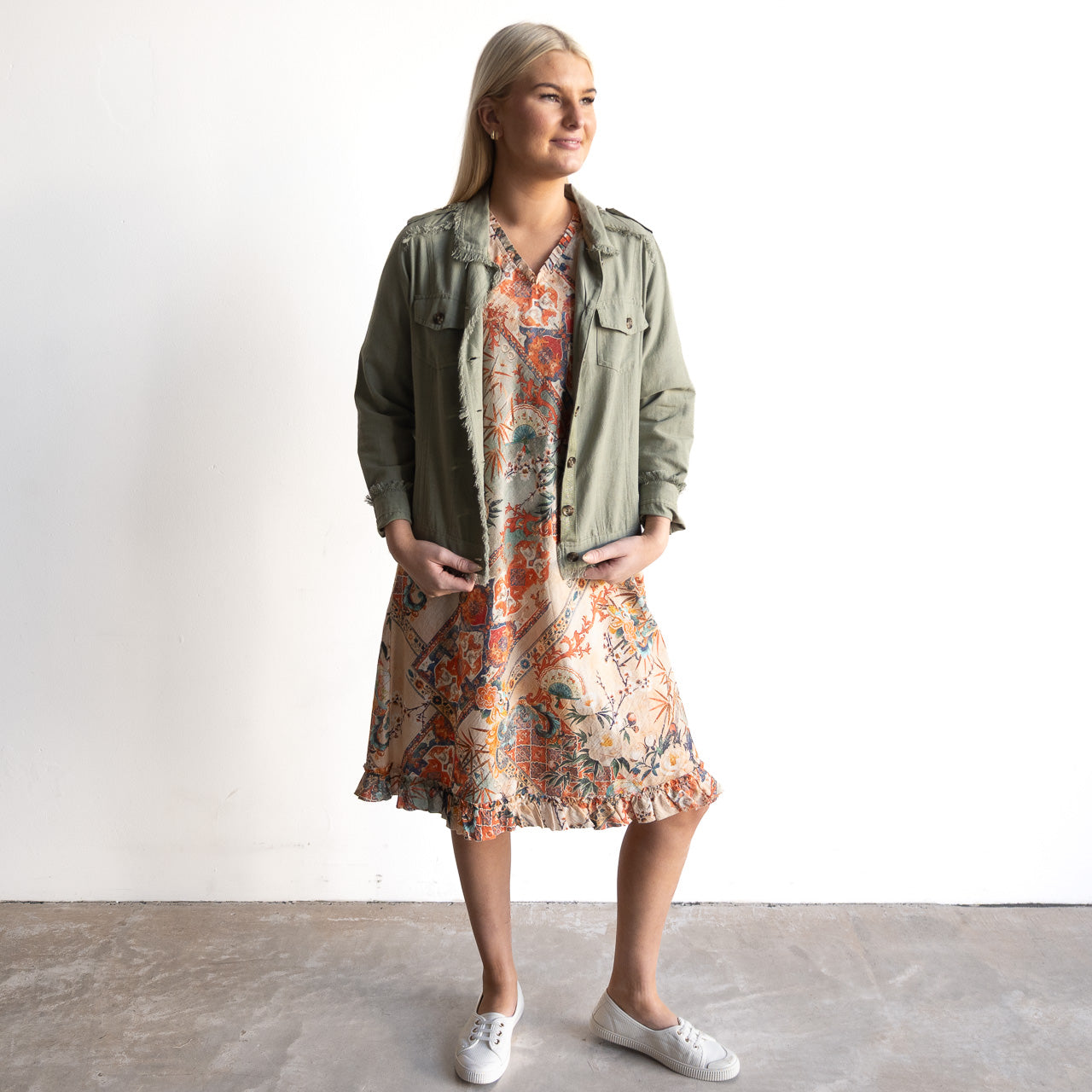 Ruffle Hem Shift Dress - Gordes - 21886